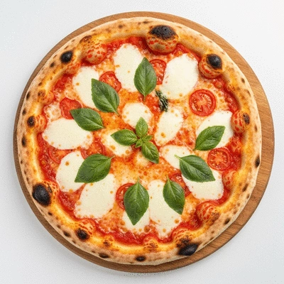 Freshly baked Margherita pizza with bubbling mozzarella and basil